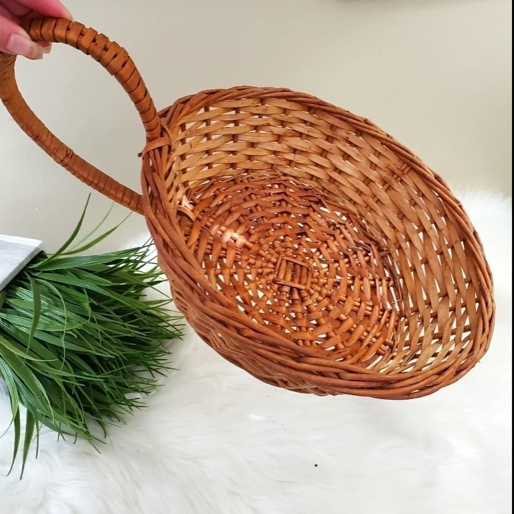 Rattan wicker basket side handle boho wall art